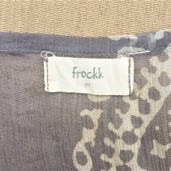 Australian brand - FROCKK - Boho 100% silk short sleeve sheer gray blouse - Picture 11 of 11